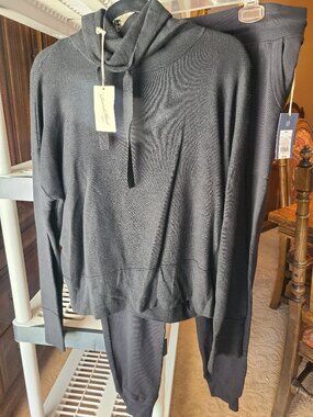 NWT Universal Thread Knit Loungewear Set Black Funnel Neck Hoodie & Joggers XXL